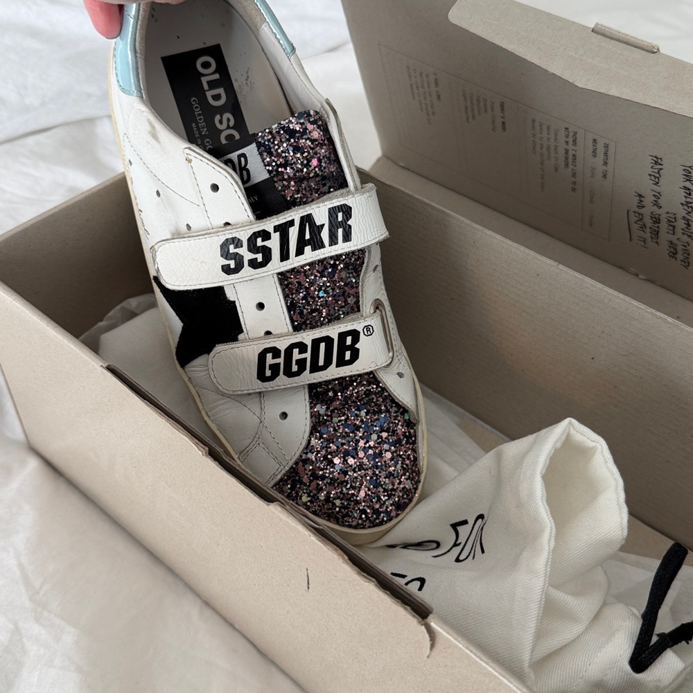 Worn 2x Golden Goose White and Navy Sneakers - Picture 2 of 7
